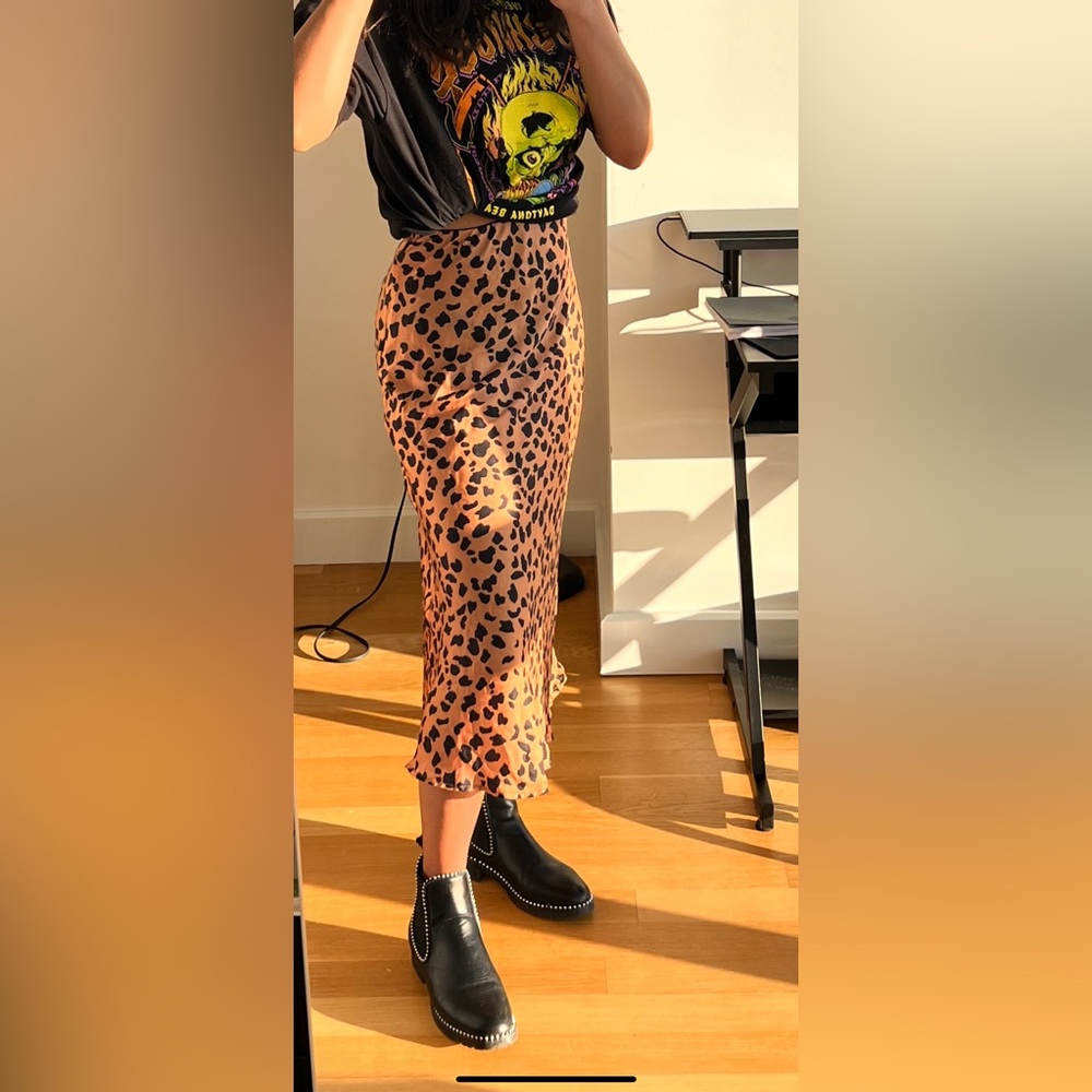 Animal print long silk skirt